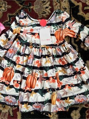 NWT Pumpkins & Peonies 3/4 sleeve pocket twirl dress 2T